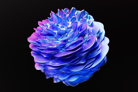 3d wavy fluorescent sphere. Abstract shapes. iridescent glossy waves. 3d illustration.の写真素材