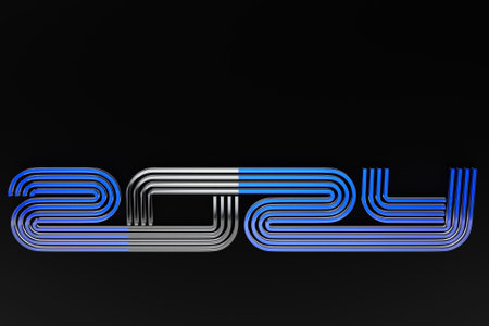 3D illustration inscription 2024 on a black background. Changeability of years. Illustration of the symbol of the new year.の写真素材