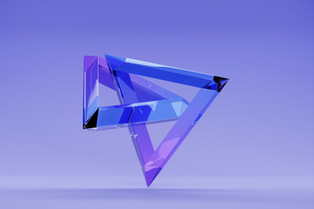 3d illustration of a blue trandparent shape. 3D illustration, neon illusion isometric abstract shapes colorful shapes intertwinedの写真素材