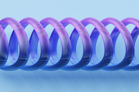 3d illustration of a pink and blue rounded triangle shape. 3D illustration, neon illusion, isometric abstract shapesの写真素材