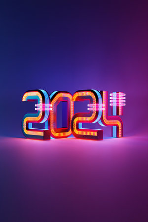 Calendar header number 2024 on pink and blue background. Happy new year 2024 colorful background.の写真素材