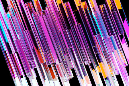 3d illustration of pink wall stripes. Geometry background, patternの写真素材