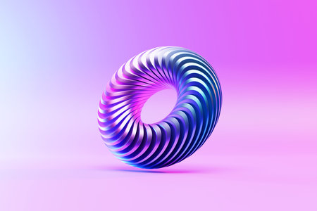 Geometric element in shape of pink and blue 3d torus. Round realistick ring tor set isolated, 3d...