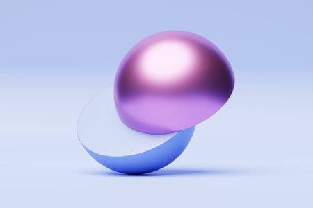 3D illustration of a pink and blue sphere on a pink background. Cyber ball sphereの写真素材