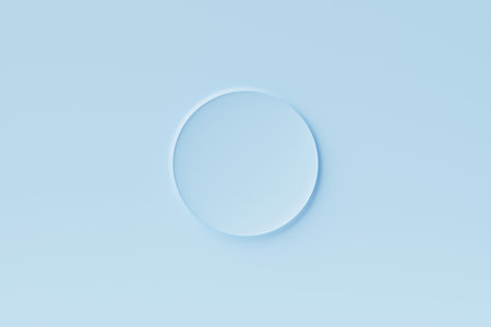 3D illustration of blue round frame on a monochrome wall for design