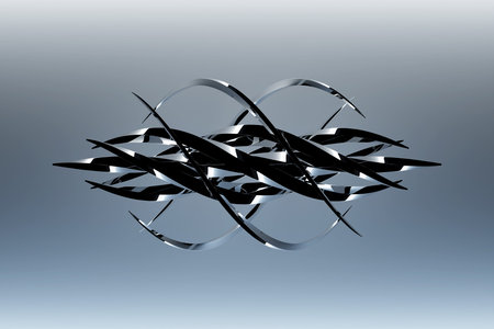 3d illustration of a silver shapes. Abstract glowing lines pattern, illusion isometric abstract...