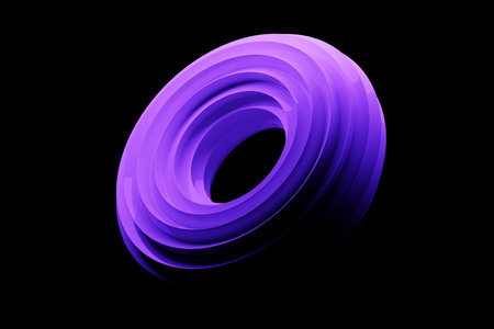 Geometric element in shape of purple 3d torus. Round realistick ring tor set isolated, 3d illustrationの写真素材