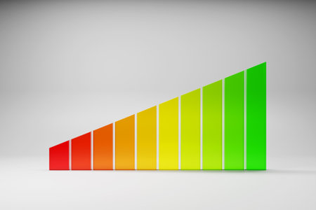 3d illustration of a bright instrument panel depicting values from normal to critical values in different colors on a white backgroundの写真素材