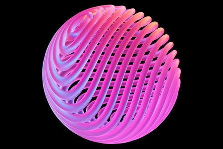 3D illustration volumetric pink sphere layers on a black background. Ball pattern. Technology...