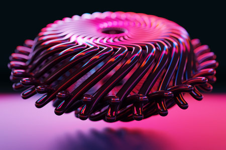 Part of rocket on the turbine on blue background, 3d illustration.futuristic part of a spacecraft turbineの写真素材