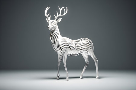 3d illustration of a silver metal deer on a gray background, generated aiの素材