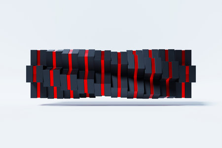 3D illustration, black and red illusion isometric abstract shapes colorful shapes intertwined