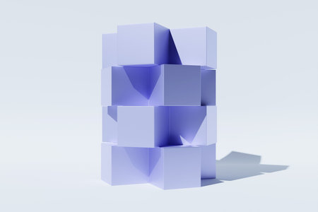 3D illustration, blue illusion isometric abstract shapes colorful shapes intertwined