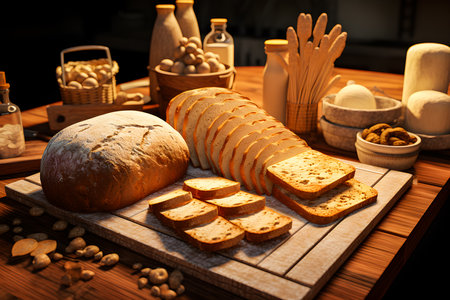 3D illustration a set of bread baking, generative aiの素材