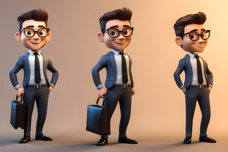 Businessman cartoon character with jacket on yellow background, generative AIの素材