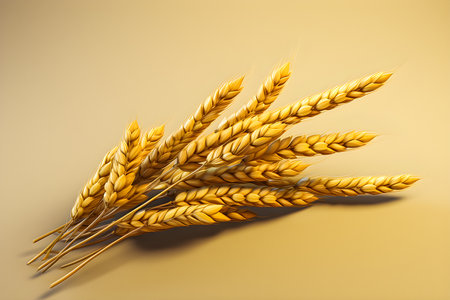 Ear of wheat on yellow background, generative aiの素材