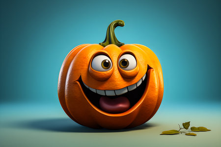 Cartoon character of cheerful orange pumpkin for halloween, generative AIの素材