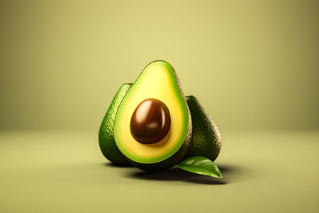 Close-up of fresh ripe avocado cut in half, generate aiの素材