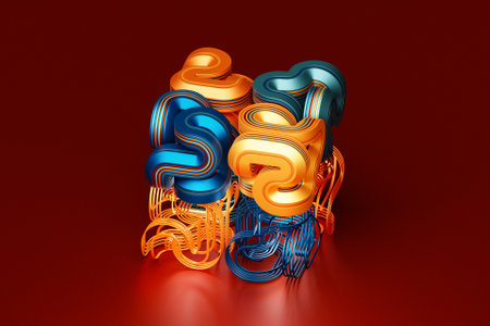 Abstract dynamic shape with multi-colored sides, sides. 3D illustration and rendering. Elegant line background.の写真素材