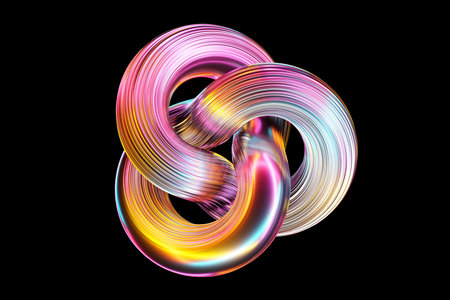 3d 3D illustration, neon illusion isometric abstract shapes colorful shapes intertwinedの写真素材