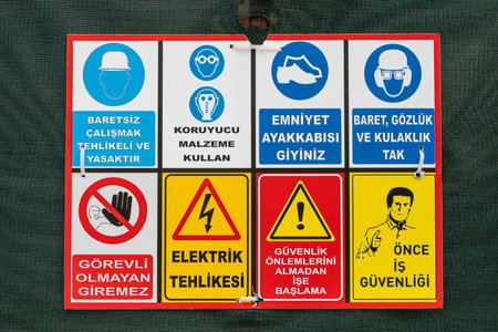 Side ; Turkey â February 04 2024: Signs warning of dangers in public placesのeditorial素材