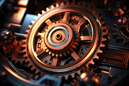 3D illustration metal brown gears on dark isolated background. Bearing industrial. This part of the car, generated by AI. 3D illustrationの素材