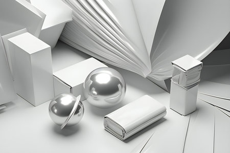 3d illustration of a white geometric composition. 3d rendering. Minimalism geometry background, generated by AI.の素材