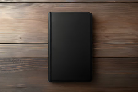 Close up of the black notebook on a wooden table are ready for the lesson. Stationery.Back to school generated by AI. 3D illustrationの素材