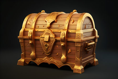 fairytale items, magic golden treasure chest created by artificial intelligence. 3D illustrationの素材