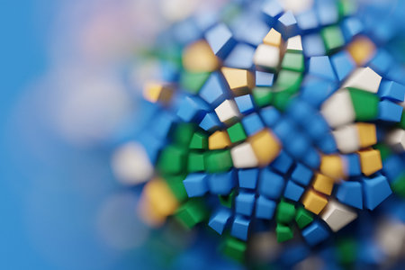 3D rendering. Colorful pattern of cubes of different shapes. Minimalistic pattern of simple shapes....