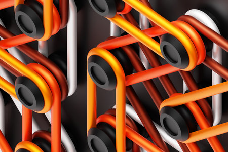 3D illustration, intricate geometric pattern of convex fasteners and straps