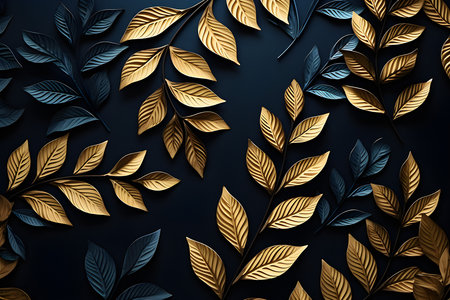 3d illustration close up of realistic goldeen and black decorative tree. Stylized deciduous tree generated by AI. 3D illustrationの素材