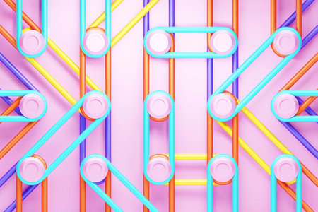 3d colorful abstract geometric shapes located on a pink backgroundの写真素材