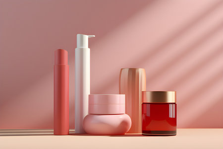 Natural cosmetic cream, serum, skin care empty bottle packaging. bio organic product.beauty and spa concept. , created by AI. 3D illustrationの素材