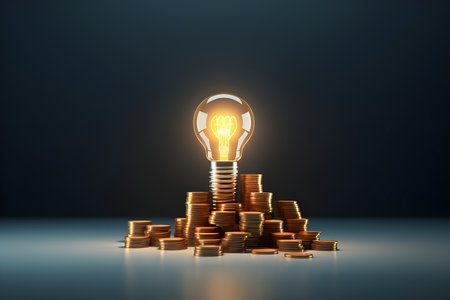 Discovery and new thought concept with bright neon light with money, generated by AI. 3D illustrationの素材