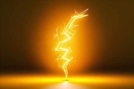 Symbol of a flash of thunder isolated on a black background. 3D rendering illustration, generated by AI.の素材