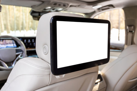 Mockup monitor with white screen for rear seat passenger entertainmentの写真素材