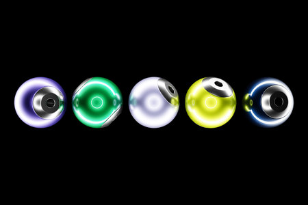 Close-up 3d colorful illustration. Row of the colorful spheres are placed at the same distance....
