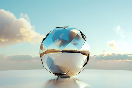 3D illustration of a blue glass ball with many faces, crystals scatter. Cyber ball sphere, generated by aiの素材
