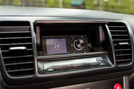 Novosibirsk, Russia - July 10, 2024: Subaru Legacy, close up deflector, car ventilation system. Car...