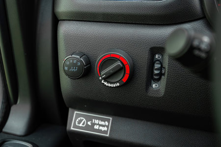 Novosibirsk, Russia - July 10, 2024: Renault Master, close-up of the webasto setting buttons. modern...