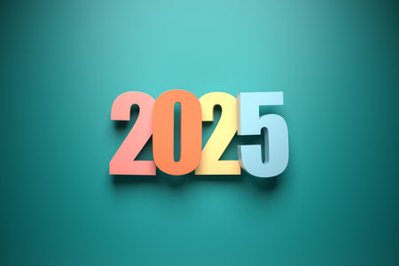3d illustration Happy new year 2025 background template. Holiday volumetric 3D illustration of the...
