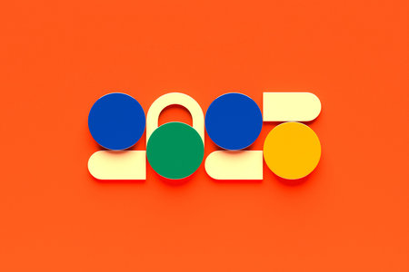 Calendar header number 2025 on colorful background.
