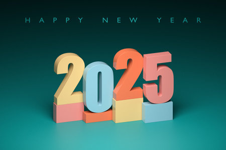 2025 calligraphy with 3d numbers on colorful background with New Year celebration balls for flyers,...