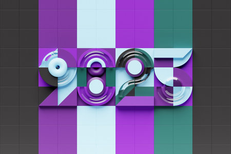 2025 calligraphy with 3d numbers on colorful background with New Year celebration balls for flyers,...