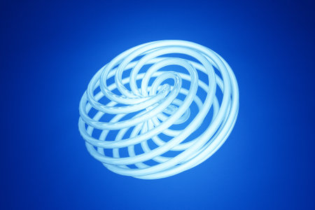 3D illustaration of a blue wave volumetric torus. Fantastic cell. Simple geometric shapesの写真素材