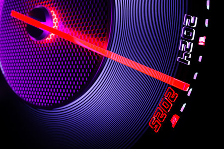 3D illustration close up black speedometer with cutoffs 2025,2024. The concept of the new year and...