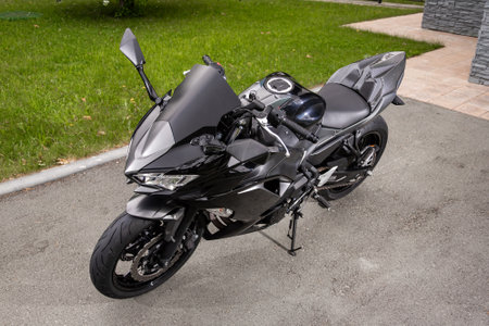 Novosibirsk, Russia - July 10, 2024:Kawasaki Ninja, parked in city. No other car and people.のeditorial素材
