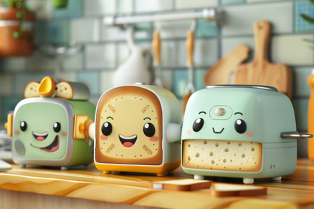 Cute cartoon style bread makers, different designs, 3D render, created aiの素材