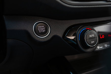 Novosibirsk, Russia - August 10, 2024: Kia K3, Start stop engine modern new car buttonのeditorial素材